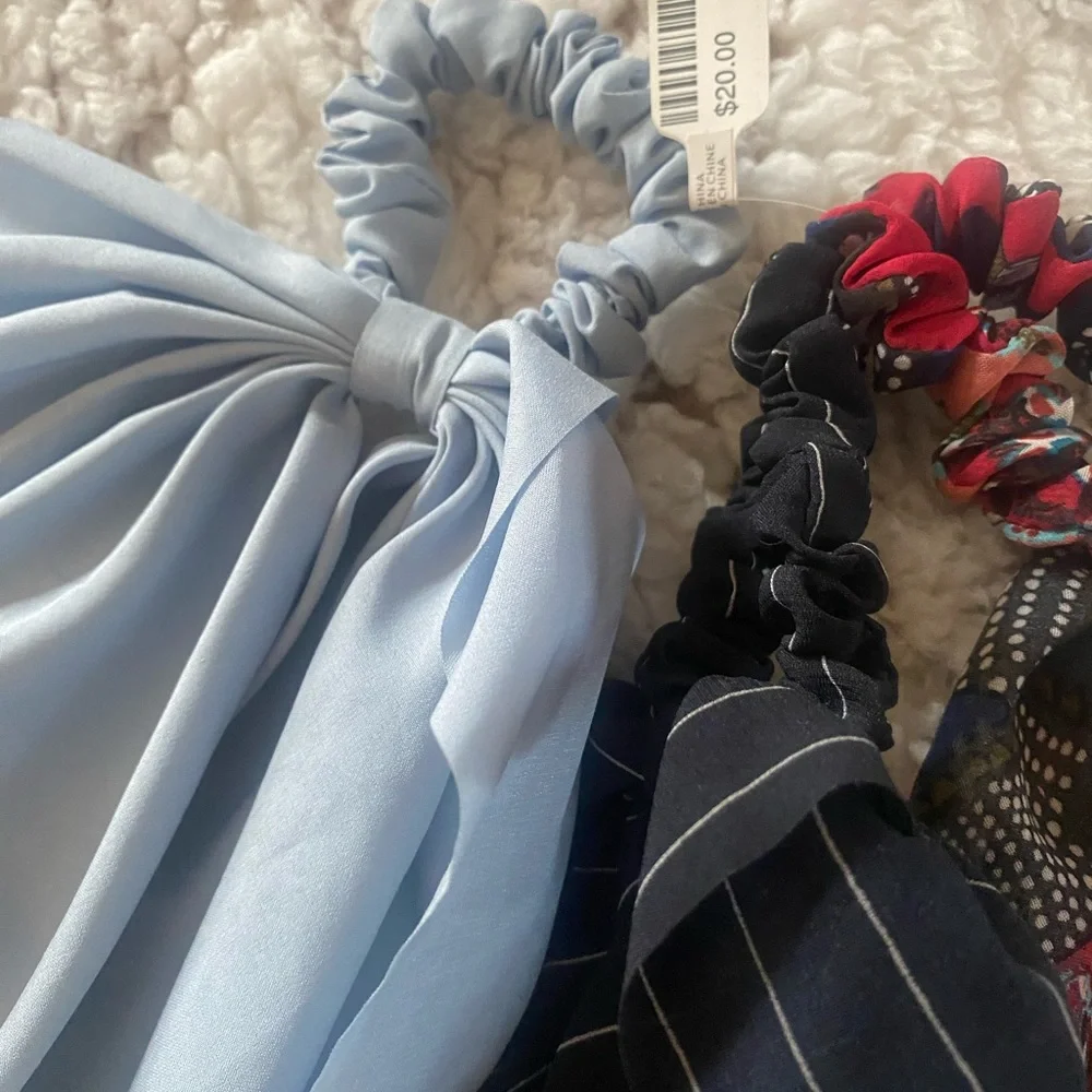 Set Of Three Womens Girls Hair‎ Handkerchief Combo Pinstripe Floral Work Casual